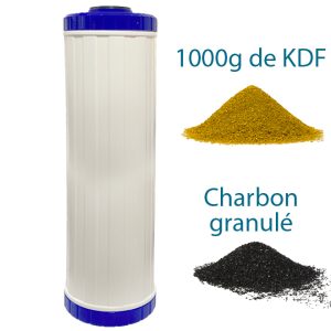 Cartouche container filtrante charbon actif KDF big blue 20 pouces 1000 g